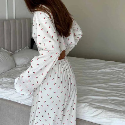 Casual Loose Long Sleeve Cardigan Short Pajamas 3 Piece Sets