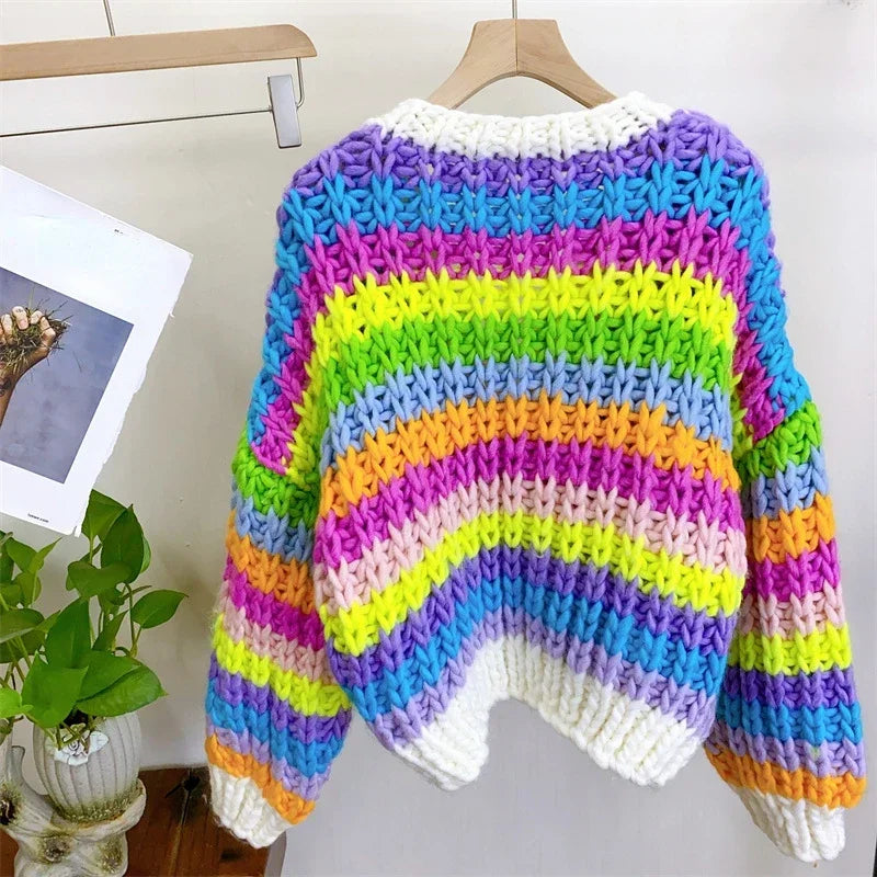 Colorful Rainbow Warm Crochet Cardigan