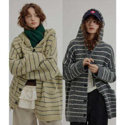 Vibrant Utility: Green Striped Winter Cardigan