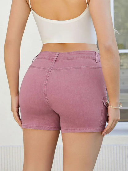 Women’s Mid Waist Cargo Denim Shorts – Sexy Stretchy Summer Hot Pants