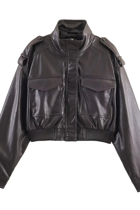 Black leather jacket on a white background