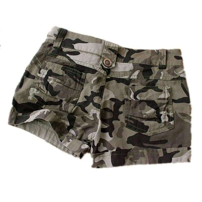 Women's Summer Camouflage Shorts Boho Chic Military Style, Plus Size Cotton Mini Jogging Shorts with Zipper Pockets