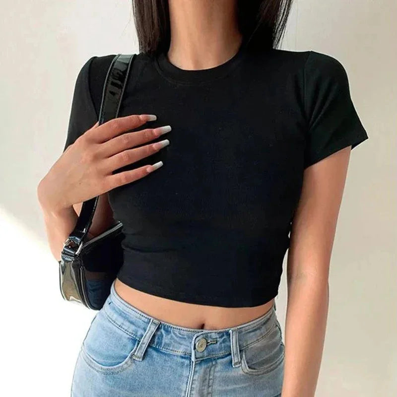 Polished Texture: Satin Short Sleeve Crop