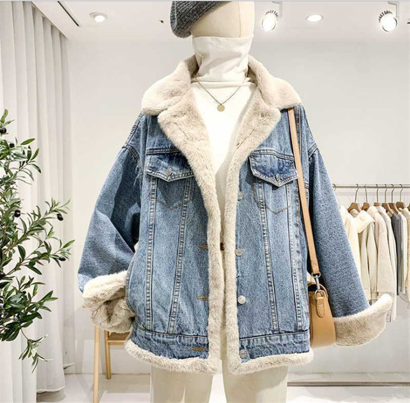 Casual Style Turn Down Collar Denim Jacket For Women