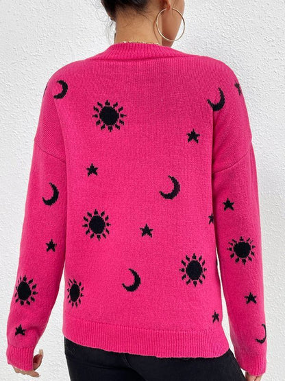 Jacquard Crewneck Skull Halloween Pullover Sweater for Women