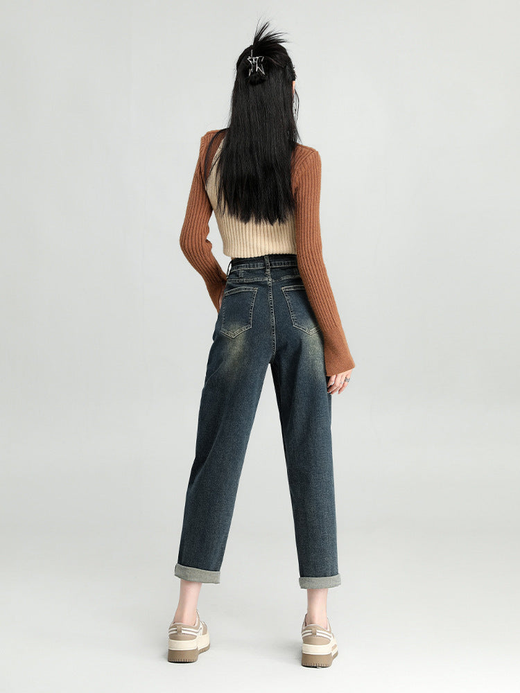 Water Washed Hole Harem Jeans for Women – Vintage Streetwear Style