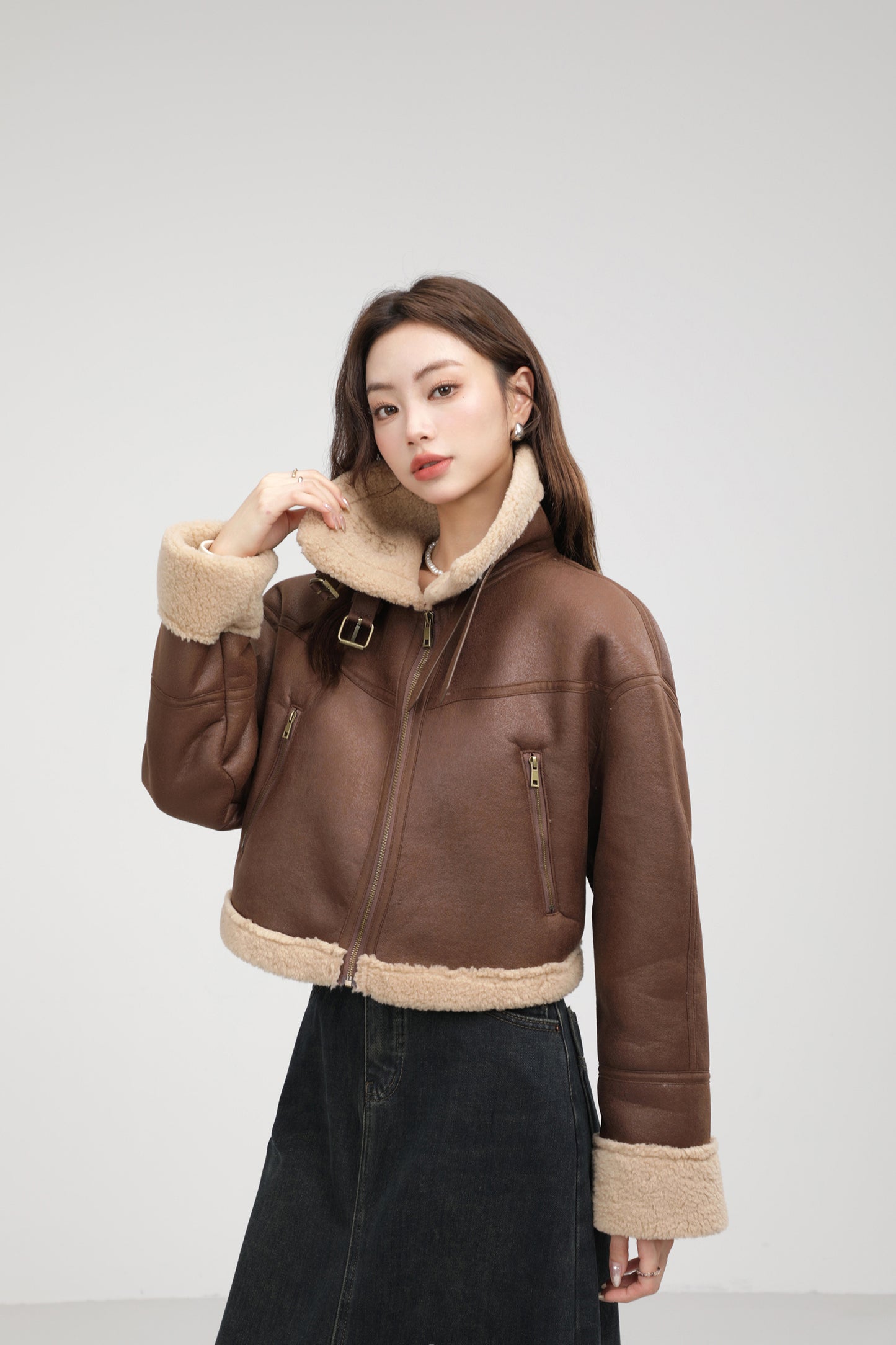 Women Chic Solid Khaki Coats