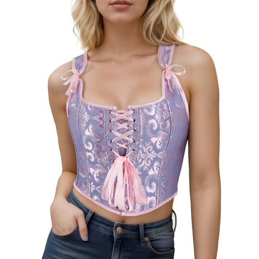 Vintage Overbust Corset Tops for Women – Embroidered Waist-Defining Party Outfit