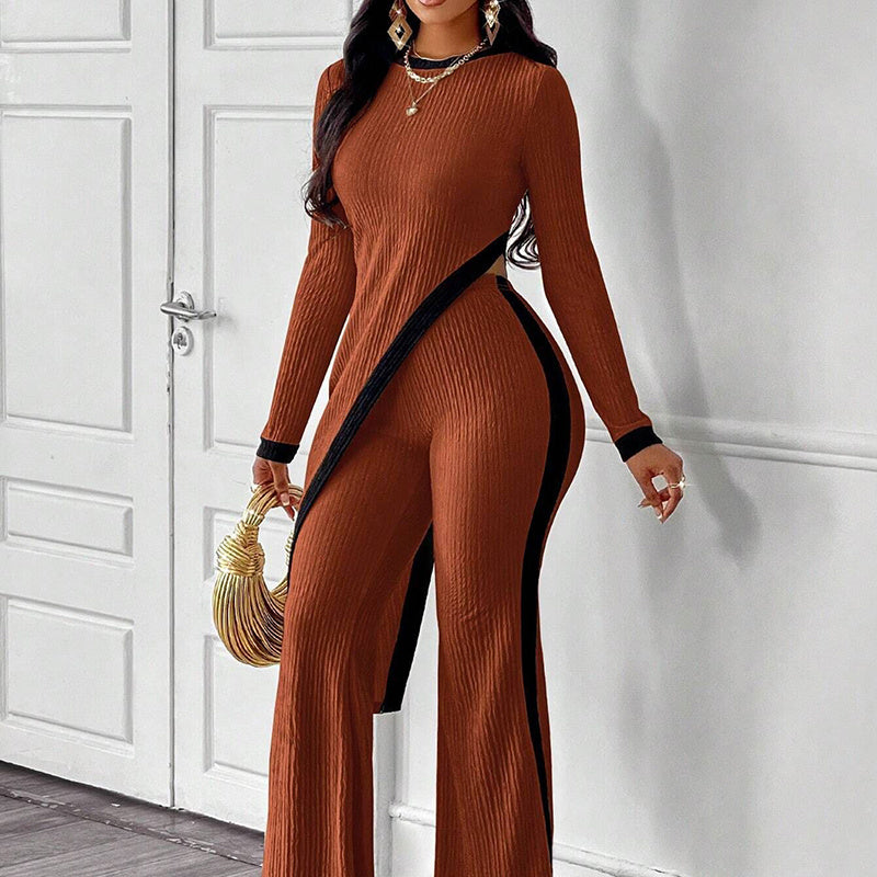 Loose Fit Long Sleeve Top & Pants Two-Piece Outfit Set | Trendy Street Style Style 2025