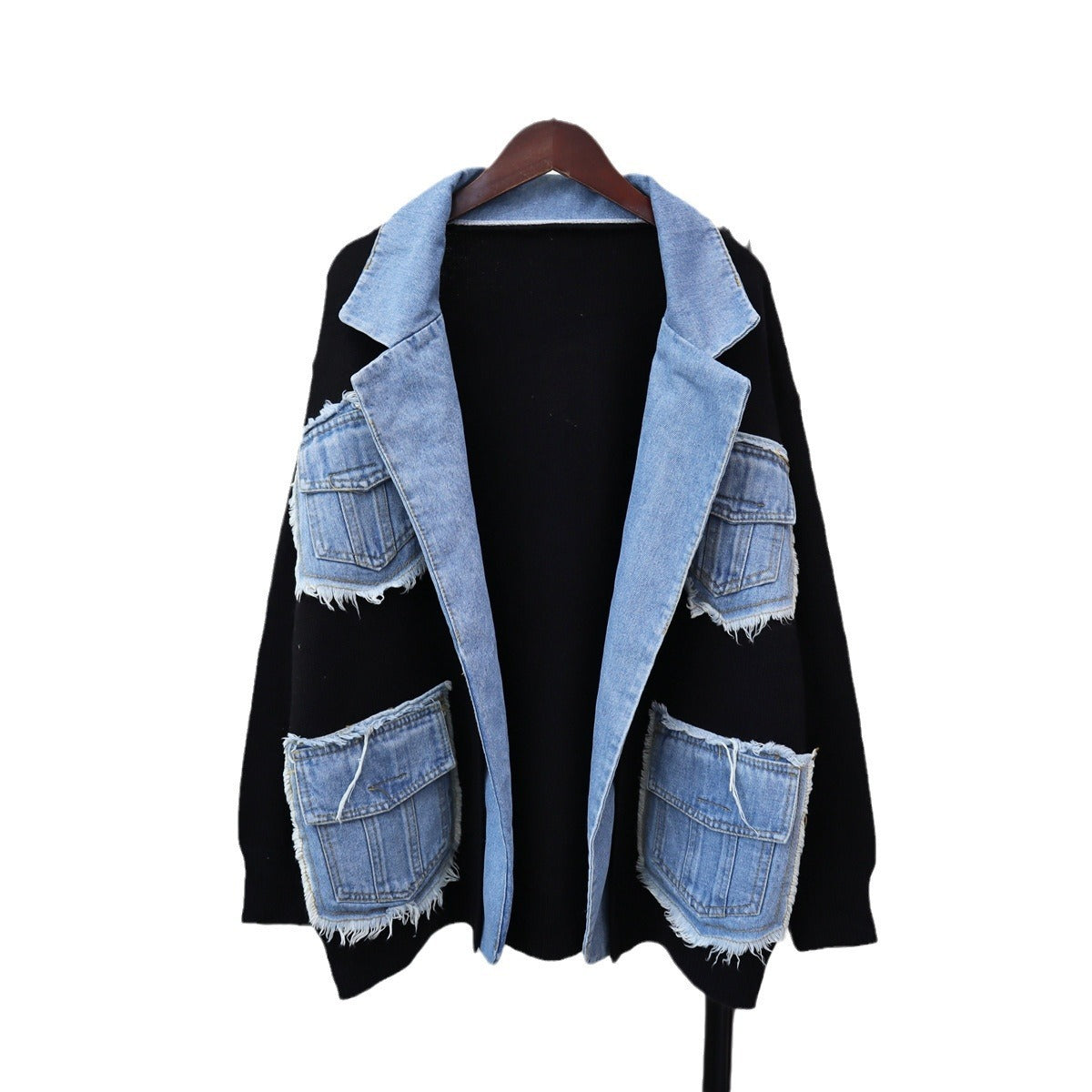 Urban Cool: Denim Stitching Knit Cardigan for Women