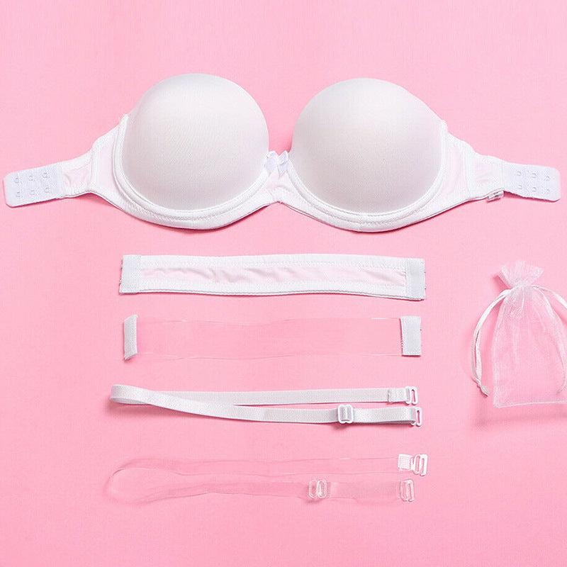 Women’s Gathering Silicone Strapless Bra – Soft Steel Ring, Cotton Lining & Natural Shape Support