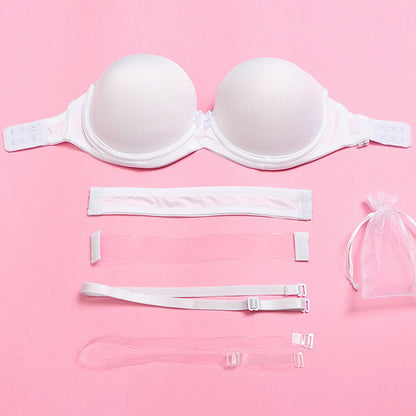 Women’s Gathering Silicone Strapless Bra – Soft Steel Ring, Cotton Lining & Natural Shape Support
