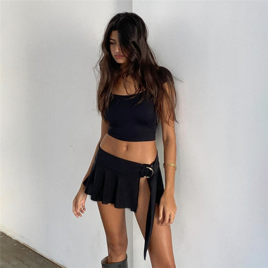 Black Sleeveless Vest & High-Slit Skirt Two-Piece Outfit Set | Bold Style 2025 Aesthetic