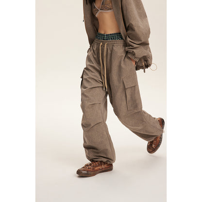 Unisex Retro Baggy Straight Trousers – Mid-Waist Casual & Streetwear Pants