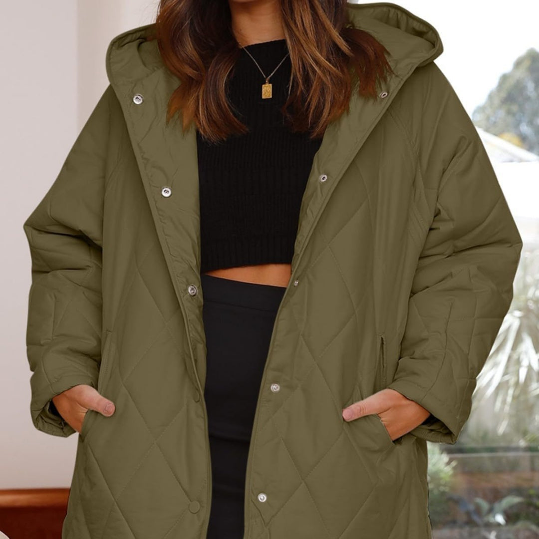 Women’s Diamond Quilted Hooded Jacket – Loose Fit Casual Coats & Jackets Japanese Korean Style