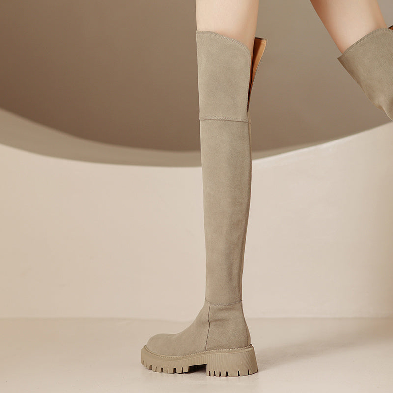 Genuine Leather Frosted Over-the-Knee Boots | Unisex Tall Suede Autumn Boots