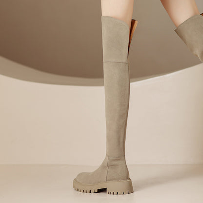 Genuine Leather Frosted Over-the-Knee Boots | Unisex Tall Suede Autumn Boots