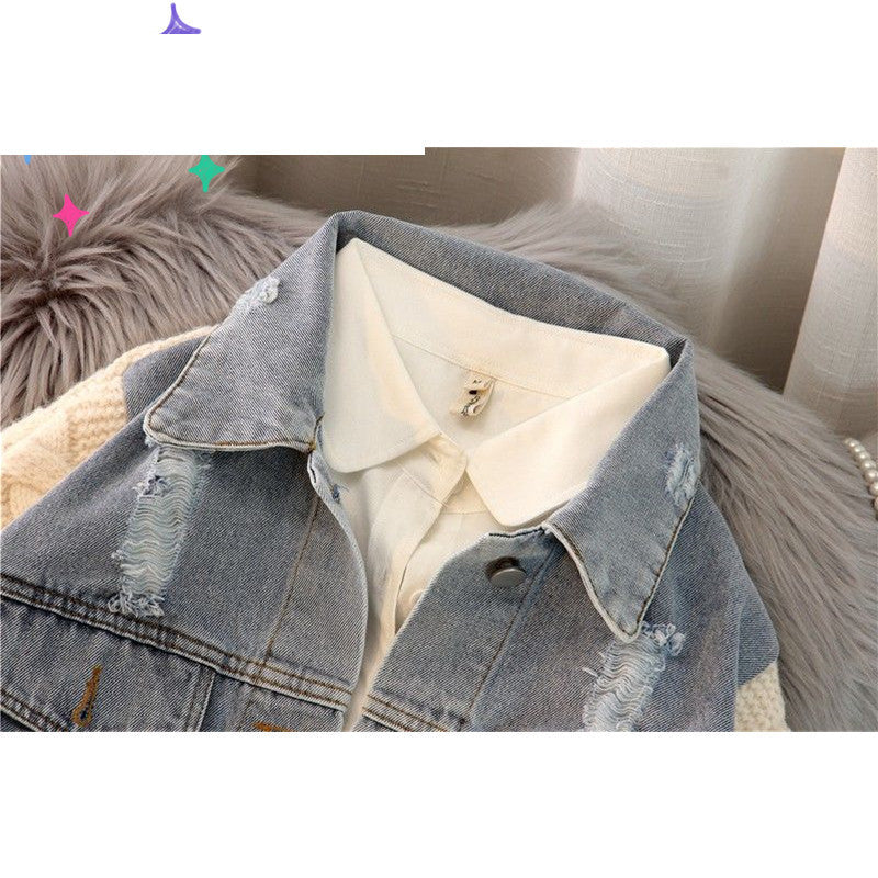 Knitted Cardigan Cover Cool Denim Jacket For Women