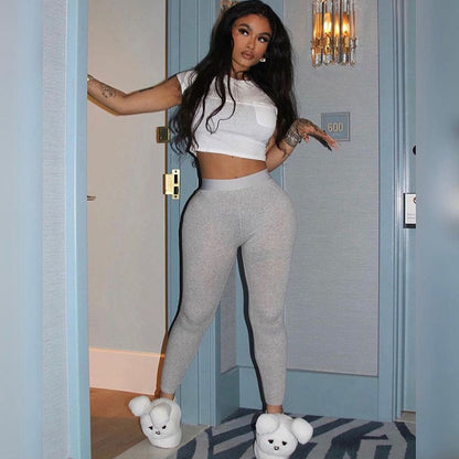 Shorts Crop Top Casual Pink Striped Pajamas 2 Piece Set