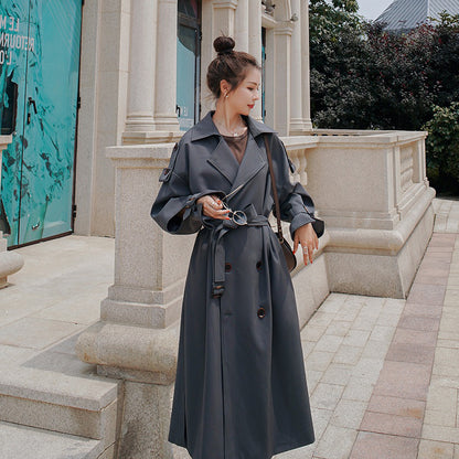 Plain British Style Over The Knee Slim Belt Loose Coat