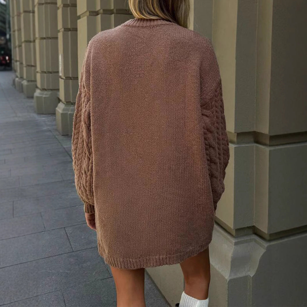 Women’s Round Neck Pullover Sweater – Elegant Loose Fit Commuter Style