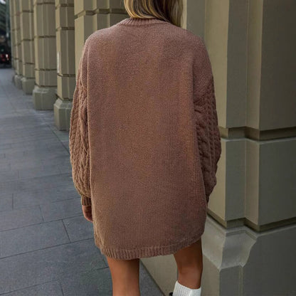 Women’s Round Neck Pullover Sweater – Elegant Loose Fit Commuter Style