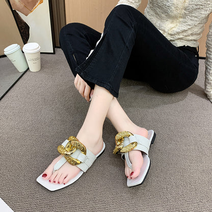 Metal Decoration Pointed Low Heel Women Slingback Slippers