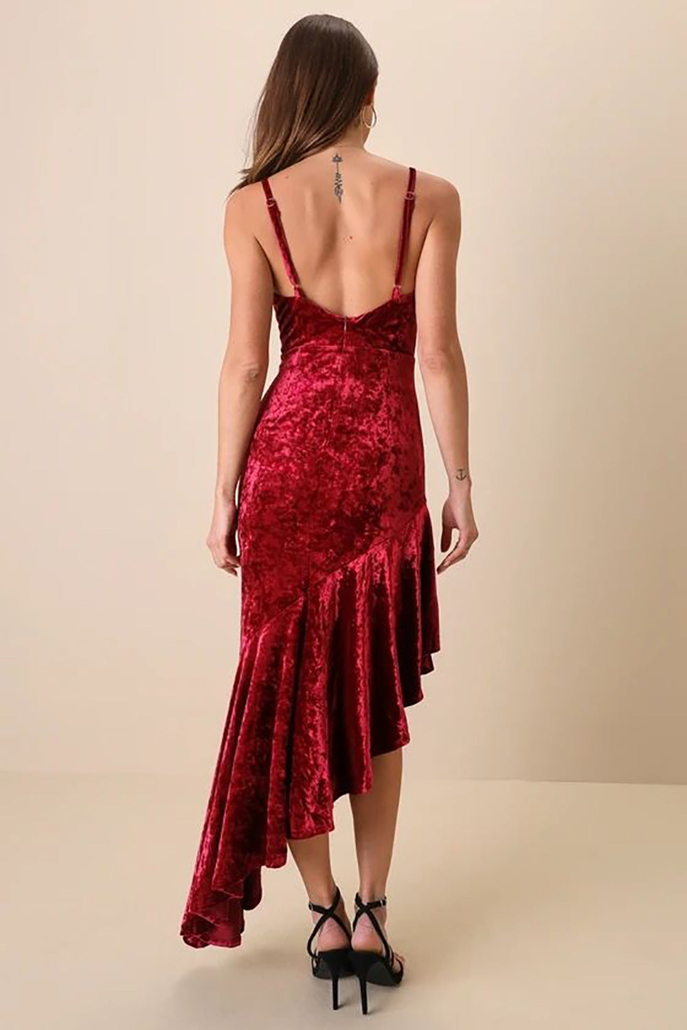 Ruffle Down Spaghetti Spring Women Dress