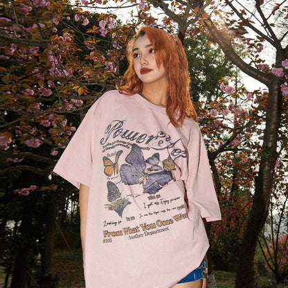 New Cat And Butterfly Love Graphic Multi Color Summer T Shirts