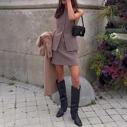 Sleeveless Vest & Short Skirt Two-Piece Outfit Set | Elegant Summer Vibes Style 2025