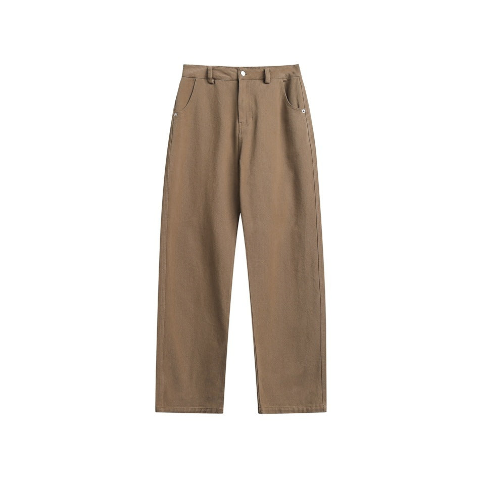 Unisex Loose Straight Trousers – Mid-Rise Cotton Casual & Streetwear Pants