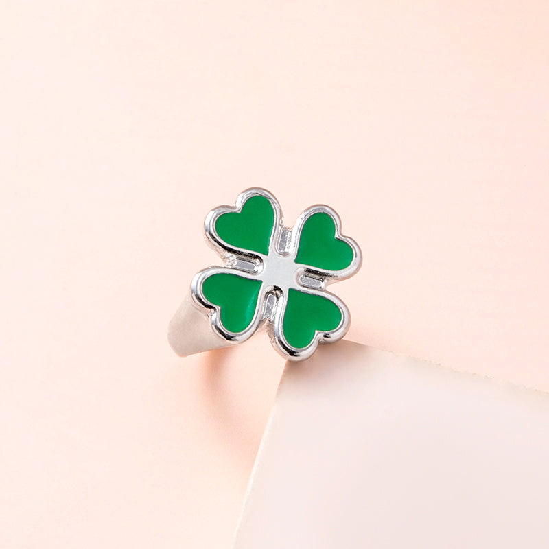 Four Leaf Clover Ring – Vintage Enamel Unisex Jewelry, Silver & Gold Lucky Rings