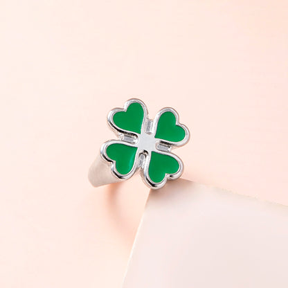Four Leaf Clover Ring – Vintage Enamel Unisex Jewelry, Silver & Gold Lucky Rings
