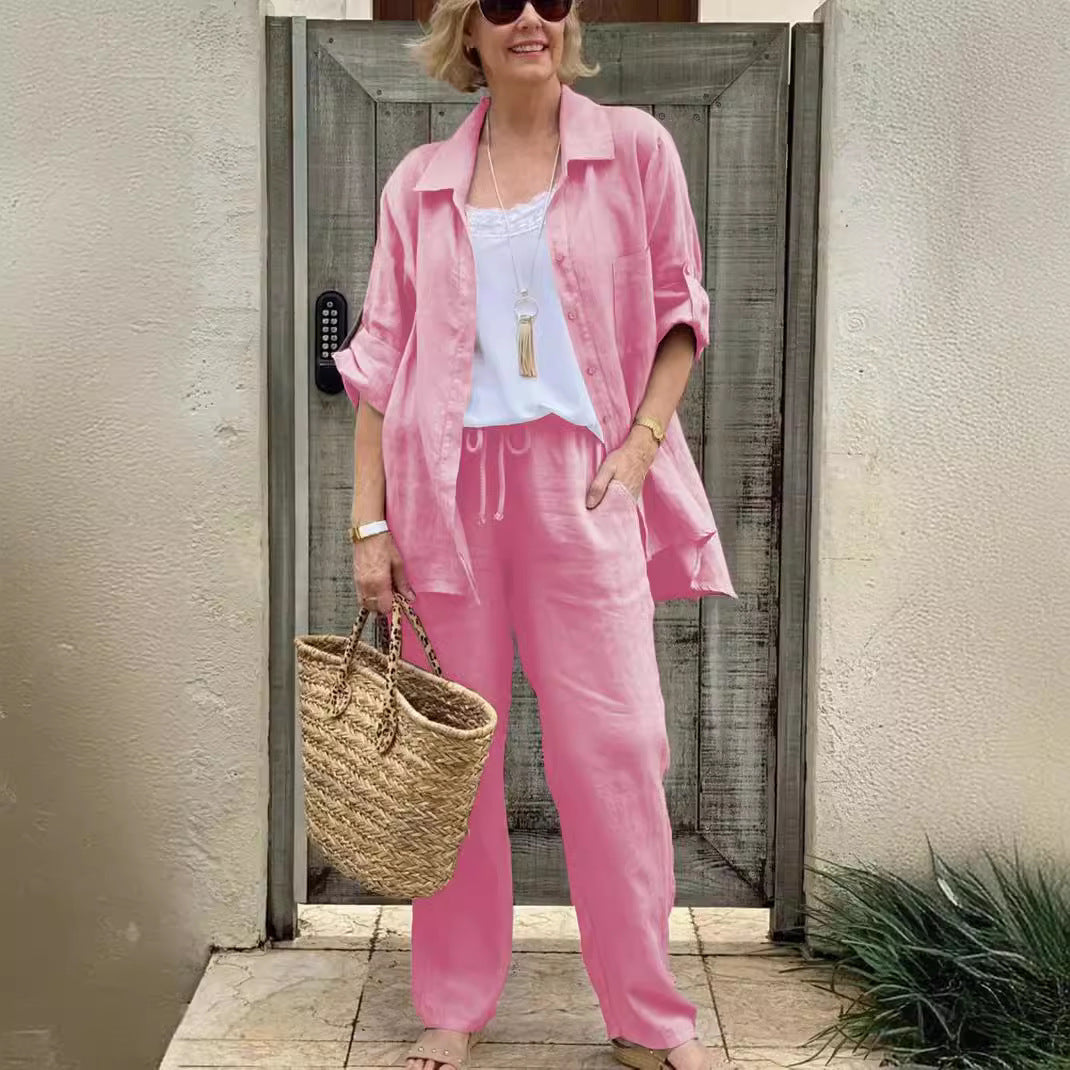 Solid Color Shirt & Trouser Two-Piece Outfit Set | Casual Style 2025 Aesthetic