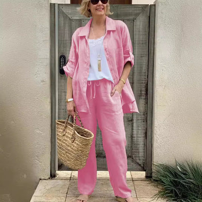 Solid Color Shirt & Trouser Two-Piece Outfit Set | Casual Style 2025 Aesthetic