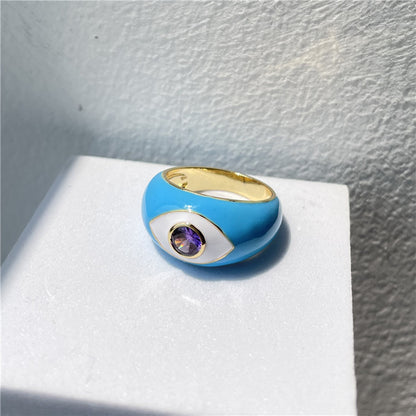 Eye Drip Geometric Rings – Gold-Plated Vintage Statement Jewelry with Colorful Enamel & Stones