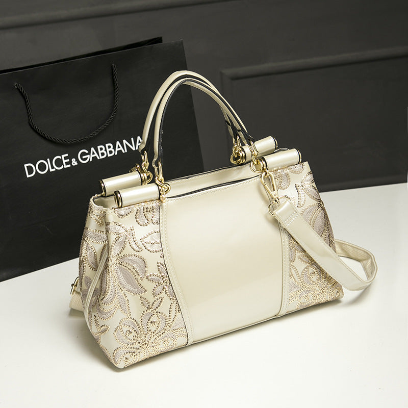 Glamorous Patent Leather Handbag Sequin Bead Shoulder Crossbody