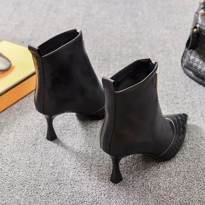 New Brand Quality Leather Chunky High Heels Ankle Boots Front Zipper Square Toe Dress Party Work Shoes