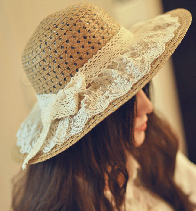 Summer Beach Style Bucket Folding Flower Pattern Straw Hat For Women