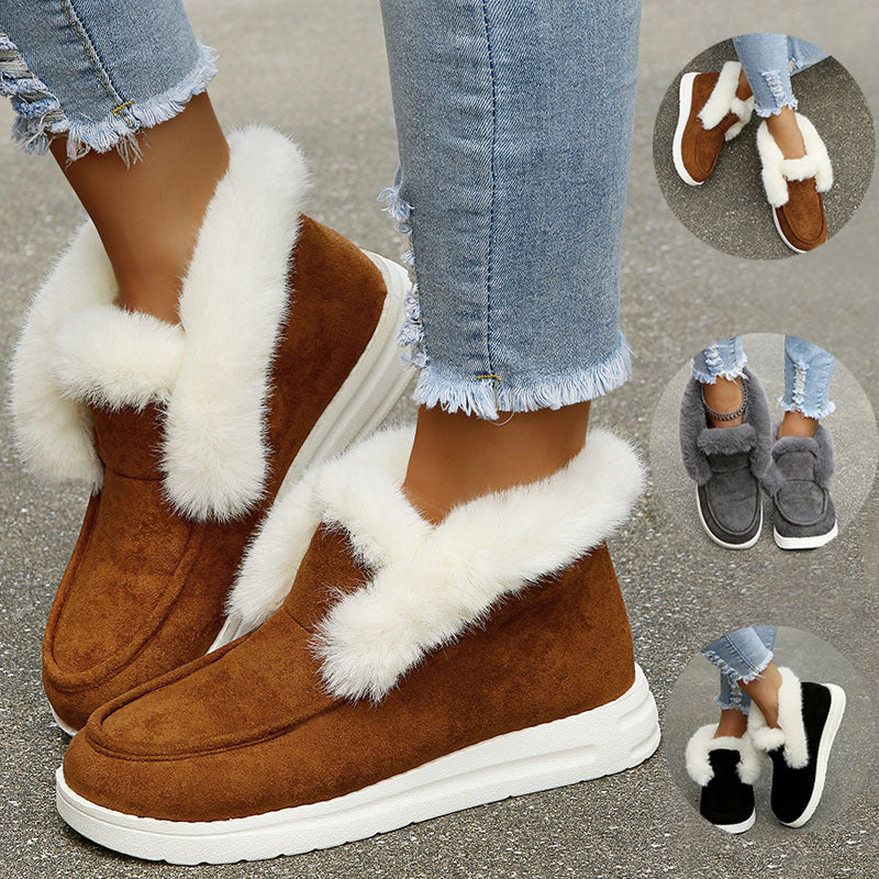 Handmade Ankle Boots For Women Retro Fur Slip On Soft Leather Winter Warm Boots Fashionable Ladies Shoes