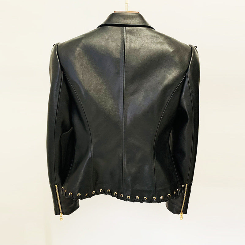 Lapel Collar Elegant Leather Cropped Jackets