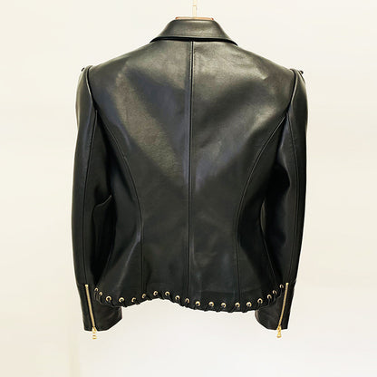 Lapel Collar Elegant Leather Cropped Jackets