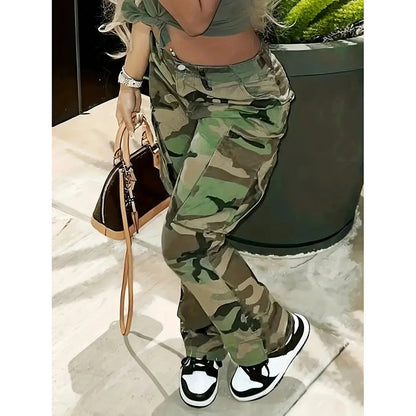 XS 8XL Plus Size Elastic Waist Women Camouflage Pants