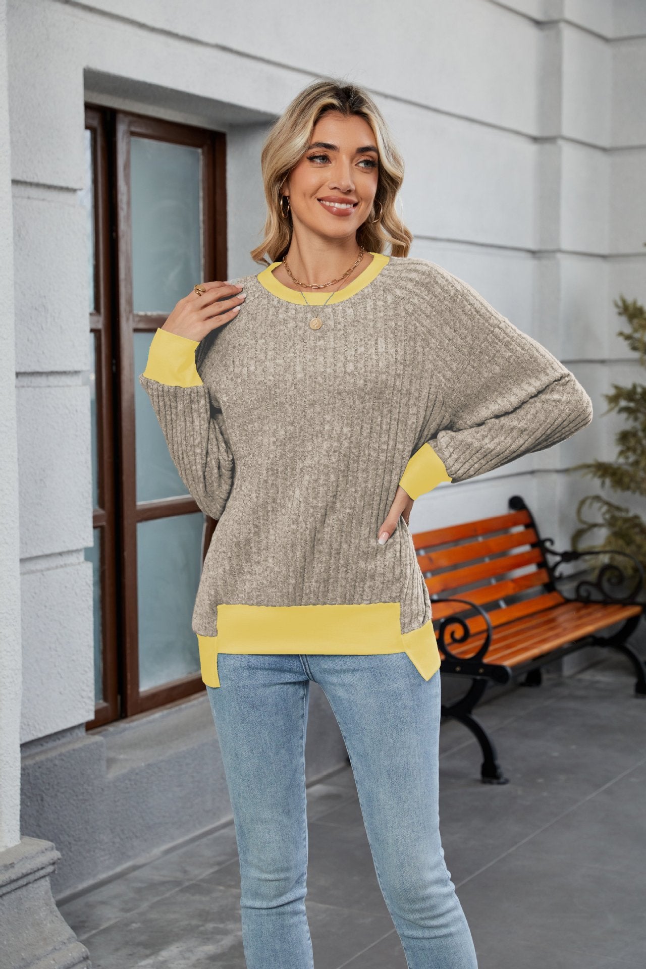 Pullover Knitted Loose Multicolor Top – Casual & Cozy for Women