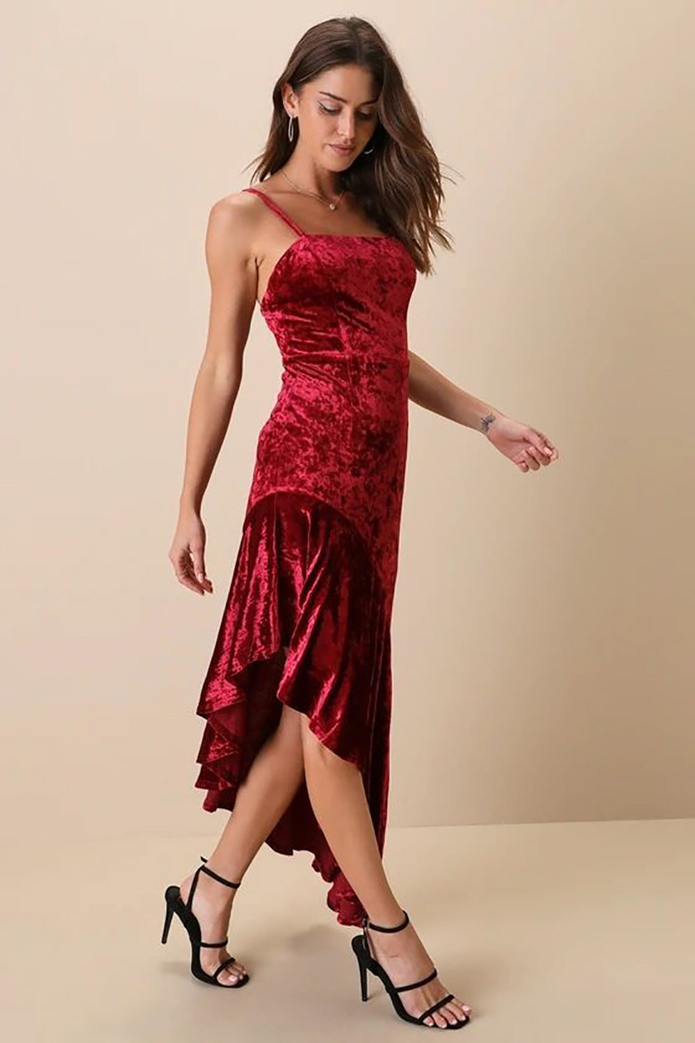 Ruffle Down Spaghetti Spring Women Dress