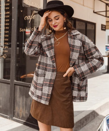 Multi Color Plaid Women Tweed Blazer Jackets