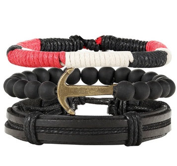 Leather Anchor Charm Bracelet – Men’s Adjustable Leather Bracelet for Everyday Wear