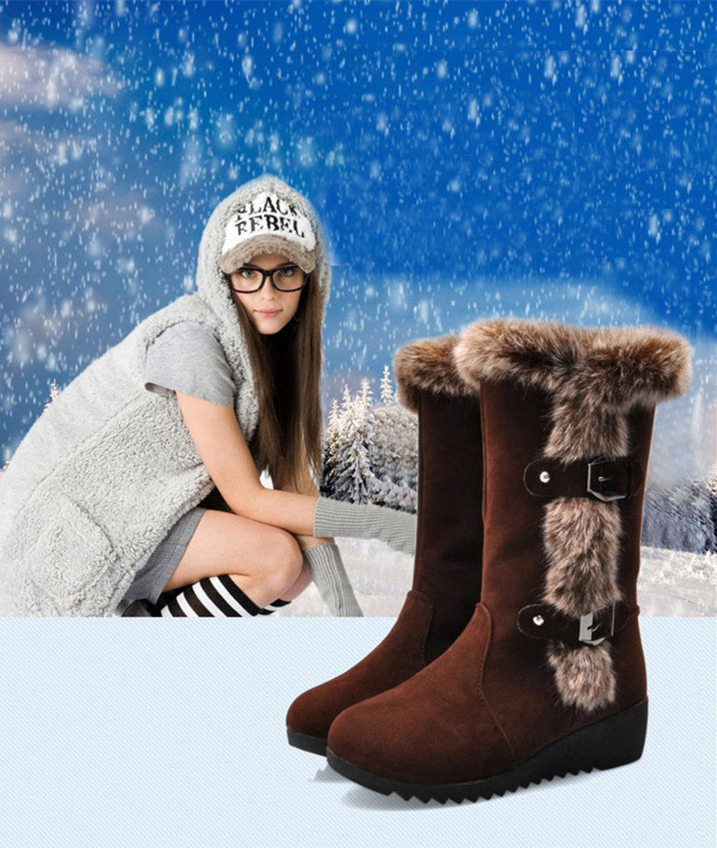 Winter High Lace Up Snow Boots Warm Fur Lined Mid Calf Shoes For Women