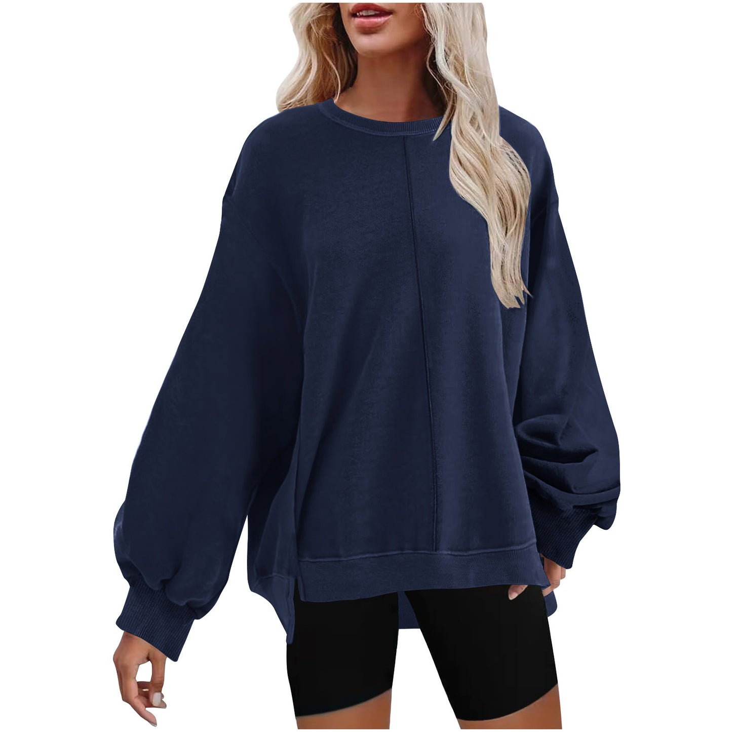 Minimal Solid Color Sweatshirts – Round Neck Raglan Sleeve Top for Women
