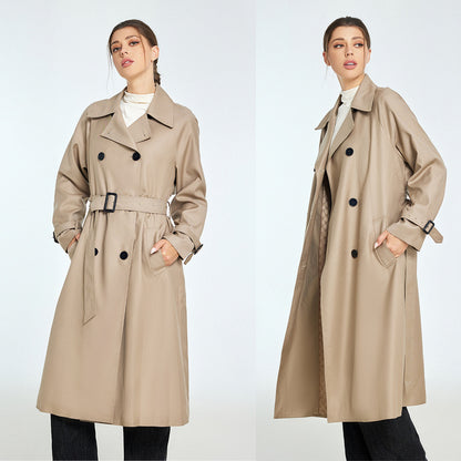 Women’s Mid-Length Trench Coat – Autumn & Winter Loose Petite Coat with Pockets, Commuting Style